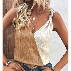 New Directional Womens Color-Block V-Neck Sleeveless Top With Knotted Straps Siz